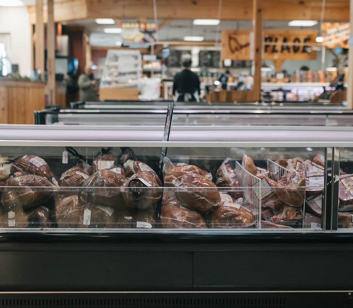 Meats in commercial refrigerator at Stolzfus Meats, a client of TempChek